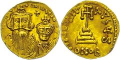 Ancient Coins Münzen Byzanz 641-668, Solidus, Constans II., Konstantinopel. Av: Die Büsten von Constans II. und Constantinus IV. von vorn, darum Umschrift. Rev: Krückenkreuz auf drei Stufen, darum Ums