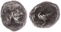 Ancient Coins Antike Münzen - Griechenland 425-385 v. Chr., Hemiobol, Kilikien, Mallos. Av: Januskopf. Rev: Schwan nach links, links Lotos. 0,35g, SNG Levante 136, s-ss. s-ss Ancient Greek coins 425-3