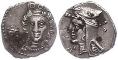 Ancient Coins Antike Münzen - Griechenland ca. 4. Jhd. v. Chr., Obol, Kilikien. Av: Kopf der Aphrodite von vorn, links Rose. Rev: Kopf des Satrapen mit Kyrbasia nach links. 0,66g, etwas Belag, selten,