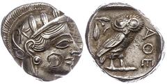 Ancient Coins Antike Münzen - Griechenland Attika, Athen, Tetradrachme (16,87g), 479-393 v. Jhd. v. Chr. Av: Athenakopf mit attischem Helm. Rev: Eule nach rechts, dahinter Ölzweig, davor "AOE". , SNG 