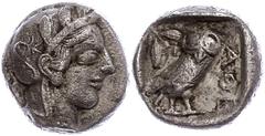 Ancient Coins Antike Münzen - Griechenland Attika, Athen, Tetradrachme (15,48g), ca. 4. Jhd. v. Chr. Av: Athenakopf mit attischem Helm. Rev: Eule nach rechts, dahinter Ölzweig, davor "AOE". Flament Gr