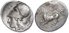 Ancient Coins Antike Münzen - Griechenland Korinth, Stater (8,45g), 3.-4. Jhd. v. Chr. Av: Pegasos nach links. Rev: Athenakopf mit korinthischem Helm nach links, rechts als Beizeichen tassalischer Hel
