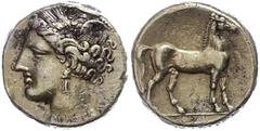 Ancient Coins Antike Münzen - Griechenland Zeugitania, Karthago, Elektron Stater (7,49g), 310-270 v. Chr. Av: Kopf der Tanit nach links. Rev: Stehendes Pferd nach rechts. Jenkins/Lewis Gruppe VII, min