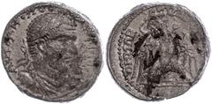Ancient Coins Münzen der Römischen Provinzen Byblus, Tetradrachme (16,65g), Macrinus, 217-218. Av: Büste nach rechts, darum Umschrift. Rev: Adler nach links blickend, darum Umschrift. Prieur 1325, etw
