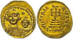 Ancient Coins Münzen Byzanz Heraclius, 610-641, Solidus (4,47g), Konstantinopel. Av: Die Büsten von Heraclius und Heraclius Constantin von vorn, darum Umschrift. Rev: Krückenkreuz auf drei Stufen, dar