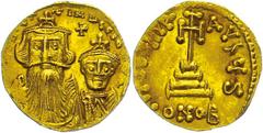 Ancient Coins Münzen Byzanz Constans II., 641-668, Solidus (4,44g), Konstantinopel. Av: Die Büsten von Constans II. und Constantinus IV. von vorn, darum Umschrift. Rev: Krückenkreuz auf drei Stufen, d