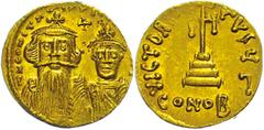 Ancient Coins Münzen Byzanz Constans II., 641-668, Solidus (4,44g), Konstantinopel. Av: Die Büsten von Constans II. und Constantinus IV. von vorn, darum Umschrift. Rev: Krückenkreuz auf drei Stufen, d