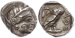 Ancient Coins Antike Münzen - Griechenland Attika, Athen, Tetradrachme (16,87g), 479-393 v. Jhd. v. Chr. Av: Athenakopf mit attischem Helm. Rev: Eule nach rechts, dahinter Ölzweig, davor "AOE". , SNG 