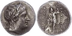 Ancient Coins Antike Münzen - Griechenland Makedonien, Tetradrachme (16,97g), Demetrios Poliorketes, ca. 306-285 v. Chr., Pella. Av: Kopf nach rechts. Rev: Poseidon mit Dreizack mit fuß auf Felsen. Vg