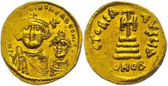 Ancient Coins Münzen Byzanz Heraclius, 610/611-641, Solidus (4,47g), Konstantinopel. Av: Die Brustbilder des Heraclius und des Heraclius Constantin von vorn, darum Umschrift. Rev: Krückenkreuz auf dre