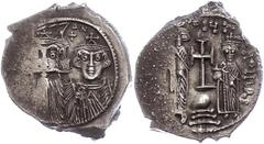 Ancient Coins Münzen Byzanz Constans II., 641-668, Hexagramm (6,29g), Konstantinopel. Av: Brustbild von Constans und Constantin IV. von vorn, darum Umschrift. Rev: Krückenkreuz auf Globus und drei Stu