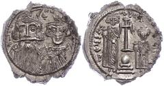 Ancient Coins Münzen Byzanz Constans II., 641-668, Hexagramm (6,36g), Konstantinopel. Av: Brustbild von Constans und Constantin IV. von vorn, darum Umschrift. Rev: Krückenkreuz auf Globus und drei Stu
