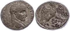 Ancient Coins Münzen der Römischen Provinzen Emesa, Tetradrachme (14,32g), Macrinus, 215-217. Av: Büste nach rechts, darum Umschrift. Rev: Stehender Adler von vorn, darunter die gepanzerte Büste des S