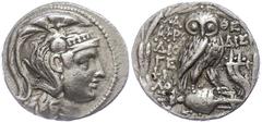Ancient Coins Attika Tetradrachme (16,05g), ca. 120-119 v. Chr. Av: Athenekopf mit attischem Helm nach rechts. Rev: Eule auf Amphore nach rechts, recht Doppelfüllhorn. ss. ss Tetradrachm (16.05g), app