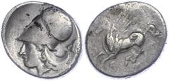 Ancient Coins Korinth Korinth, Stater (8,45g), 3.-4. Jhd. v. Chr. Av: Pegasos nach links. Rev: Athenakopf mit korinthischem Helm nach links, rechts als Beizeichen tassalischer Helm. ss. ss Corinth, St