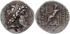 Ancient Coins Seleukidien Syrien, Tetradrachme (16,12g),127/ 126 v. Chr., Ptolemais, Demetrios II. Av: Kopf nach rechts. Rev: Thronender Zeus nach links. SC 2202, s-ss. s-ss Syria, tetradrachm (16.12g