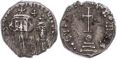Ancient Coins Münzen Byzanz Constans II., 641-668, Hexagramm (6,14g), Konstantinopel. Av: Brustbild Constans II. und Constantin IV. von vorn, darum Umschrift. Rev: Krückenkreuz auf Globus und drei Stu