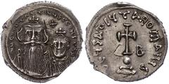 Ancient Coins Münzen Byzanz Constans II., 641-668, Hexagramm (6,25g), Konstantinopel. Av: Brustbild Constans II. und Constantin IV. von vorn, darum Umschrift. Rev: Krückenkreuz auf Globus und drei Stu