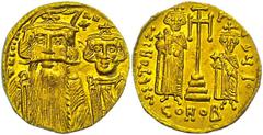 Ancient Coins Münzen Byzanz Constans II., 641-668, Solidus (4,32g), Konstantinopel. Av: Büste von Constans II und Constantinus IV. von vorn, darum Umschrift. Rev: Krückenkreuz auf vier Stufen, daneben