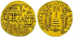 Ancient Coins Münzen Byzanz Constans II., 641-668, Solidus (4,48g), Konstantinopel. Av: Büste von Constans II und Constantinus IV. von vorn, darum Umschrift. Rev: Krückenkreuz auf vier Stufen, daneben