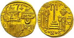 Ancient Coins Münzen Byzanz Constans II., 641-668, Solidus (4,31g), Konstantinopel. Av: Die Büsten von Constans II. und Constantinus IV. von vorn, darum Umschrift. Rev: Krückenkreuz auf drei Stufen zw