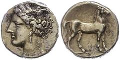 Ancient Coins Zeugitana Zeugitania, Karthago, Elektron Stater (7,49g), 310-270 v. Chr. Av: Kopf der Tanit nach links. Rev: Stehendes Pferd nach rechts. Jenkins/Lewis Gruppe VII, min. Belag, zwei Rands