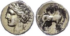 Ancient Coins Zeugitana Zeugitania, Karthago, Elektron Stater (7,53g), 310-270 v. Chr. Av: Kopf der Tanit nach links. Rev: Stehendes Pferd nach rechts. Jenkins/Lewis Gruppe VII, etwas Belag, ss. ss Ze
