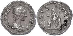 Ancient Coins Münzen Römische Kaiserzeit Plautilla, 202-205, Denar (1,63g). Av: Büste nach rechts, darum Umschrift. Rev: Venus nach links stehend, darum "VENVS VICTRIX". Kratzer auf Revers, ss-vz. ss-
