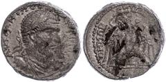 Ancient Coins Münzen der Römischen Provinzen Byblus, Tetradrachme (16,65g), Macrinus, 217-218. Av: Büste nach rechts, darum Umschrift. Rev: Adler nach links blickend, darum Umschrift. Prieur 1325, etw