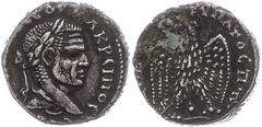 Ancient Coins Münzen der Römischen Provinzen Laodicea ad Mare, Tetradrachme (1,47g), Macrinus, 217-218. Av: Büste nach rechts, darum Umschrift. Rev: Stehender Adler von vorn nach links gewandt. 1 Prie