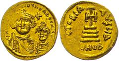 Ancient Coins Münzen Byzanz Heraclius, 610/611-641, Solidus (4,47g), Konstantinopel. Av: Die Brustbilder des Heraclius und des Heraclius Constantin von vorn, darum Umschrift. Rev: Krückenkreuz auf dre