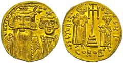 Ancient Coins Münzen Byzanz Constans II., 641-668, Solidus (4,32g), Konstantinopel. Av: Büste von Constans II und Constantinus IV. von vorn, darum Umschrift. Rev: Krückenkreuz auf vier Stufen, daneben
