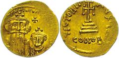 Ancient Coins Münzen Byzanz Constans II., 641-668, Solidus (4,42g), Konstantinopel. Av: Die Büsten von Constans II. und Constantinus IV. von vorn, darum Umschrift. Rev: Krückenkreuz auf drei Stufen, d