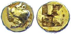 Ancient Coins Ionien Phokaia, Elektron-Hekte (2,53g), ca. 5./4. Jhd. v. Chr. Av: Stierprotome mit zurückgewendetem Kopf. Rev: Incusum. SNG von Aulock 2122, vz. vz Phocaea, electron Hekte (2, 53g), app