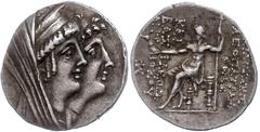 Ancient Coins Syrien Tetradrachme (16,37g),125-121 v. Chr., Ptolemais, Kleopatra Thea und Antiochos VIII. Av: Kopf der Kleopatra Thea mit Diadem nach rechts, dahinter der Kopf des Antiochos VIII. nach