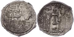 Ancient Coins Münzen Byzanz Constans II., 641-668, Hexagramm (6,34g), Konstantinopel. Av: Brustbild Constans II. und Constantin IV. von vorn, darum Umschrift. Rev: Krückenkreuz auf Globus und drei Stu