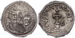 Ancient Coins Münzen Byzanz Constans II., 641-668, Hexagramm (6,61g), Konstantinopel. Av: Brustbild Constans II. und Constantin IV. von vorn, darum Umschrift. Rev: Krückenkreuz auf Globus und drei Stu