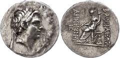 Ancient Coins Seleukidien Tetradrachme (16,28g), 162-150 v. Chr., Demetrios I. Soter, Antiochia. Av. Kopf nach rechts, darum Kranz. Rev: Thronende Tyche mit Füllhorn nach links. SC 1637e, Felder bearb