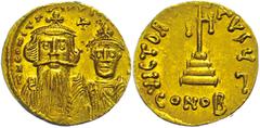 Ancient Coins Münzen Byzanz Constans II., 641-668, Solidus (4,44g), Konstantinopel. Av: Die Büsten von Constans II. und Constantinus IV. von vorn, darum Umschrift. Rev: Krückenkreuz auf drei Stufen, d