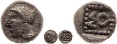 Ancient Coins Kilikien Soloi, Hemiobol (0,31g), ca. 4. Jhd. v. Chr. Av: Behelmter Kopf nach links. Rev: Im Perlquadrat "SO". SNG Levante -, SNG France -, ss. ss Cilicia Soloi, Hemiobol (0, 31g), appro