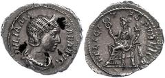 Ancient Coins Münzen Römische Kaiserzeit Julia Mamaea, 235, Denar (2,53g). Av: Kopf nach rechts, darum Umschrift. Rev: Felicitas nach links sitzend, darum "FELICITAS PVBLICA", etwas Belag, vz. vz Coin
