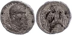 Ancient Coins Münzen der Römischen Provinzen Byblus, Tetradrachme (16,65g), Macrinus, 217-218. Av: Büste nach rechts, darum Umschrift. Rev: Adler nach links blickend, darum Umschrift. Prieur 1325, etw