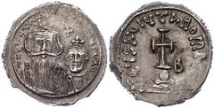 Ancient Coins Münzen Byzanz Constans II., 641-668, Hexagramm (6,61g), Konstantinopel. Av: Brustbild Constans II. und Constantin IV. von vorn, darum Umschrift. Rev: Krückenkreuz auf Globus und drei Stu