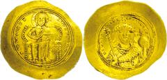 Ancient Coins Münzen Byzanz Constantinus IX., 1042-1055, Histamenon (4,37g), Konstantinopel. Av: Thronender Christus von vorn, darum Umschrift. Rev: Büste mit Kreuzglobus und Labarum von vorn, darum U
