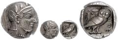 Ancient Coins Attika Tetradrachme (17,08g), um 450 v. Chr. Av: Athenekopf mit attischem Helm nach rechts. Rev: Eule nach rechts, dahinter Ölzweig und Mondsichel, davor "AOE". Svoronos Pl. 10, Nr. 2, b