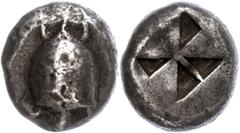 Ancient Coins Aigina Stater (12,24g), ca. 650-550 v. Chr. Av: Schildkröte. Rev: Vielfach geteiltes Quadratum incusum. SNG Cop. 501ff., ss. ss Aegina Stater (12, 24g), approximate 650-550 BC Av: tortoi