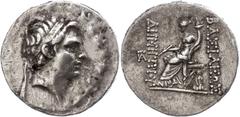 Ancient Coins Seleukidien Tetradrachme (16,28g), 162-150 v. Chr., Demetrios I. Soter, Antiochia. Av. Kopf nach rechts, darum Kranz. Rev: Thronende Tyche mit Füllhorn nach links. SC 1637e, Felder bearb