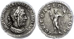 Ancient Coins Münzen Römische Kaiserzeit Macrinus, 217-218, Denar (3,62g), Rom. Av: Kopf nach rechts, darum Umschrift. Rev: Jupiter mit Blitzbündel und Zepter nach links, darum Umschrift, ss. ss Coins