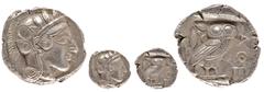 Ancient Coins Attika Athen, Tetradrachme (17,18g), ca. 415 v. Chr. Av: Athenekopf mit attischem Helm nach rechts. Rev: Eule nach rechts, dahinter Ölzweig und Mondsichel, davor "AOE". Svoronos Pl. 13, 
