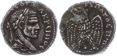 Ancient Coins Münzen der Römischen Provinzen Laodicea ad Mare, Tetradrachme (1,47g), Macrinus, 217-218. Av: Büste nach rechts, darum Umschrift. Rev: Stehender Adler von vorn nach links gewandt. 1 Prie